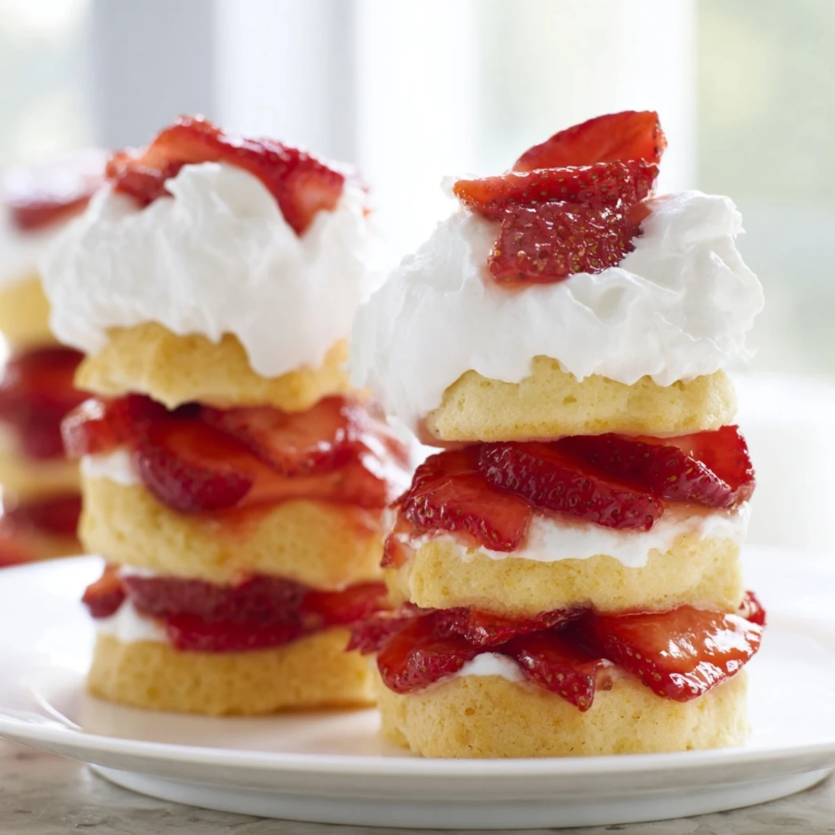 Golden-baked Strawberry Shortcake Cups with fresh berries and whipped cream are ready to serve at a summer garden party.  
