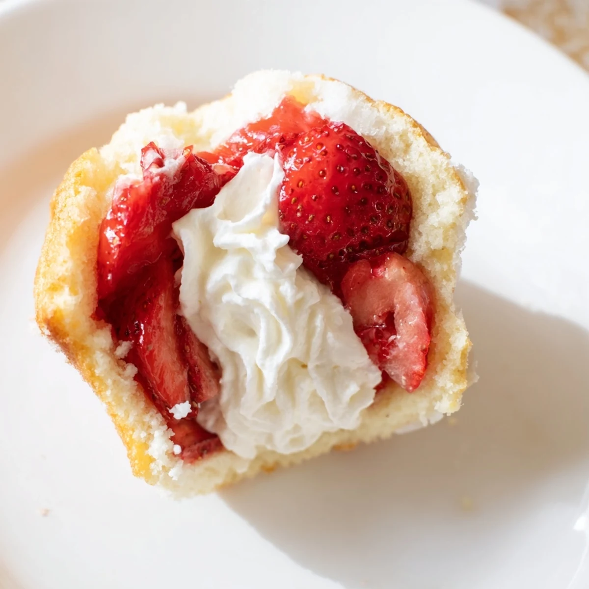Freshly baked Strawberry Shortcake Cups cooling on a wire rack, filled with bright red berries and fluffy whipped cream.
