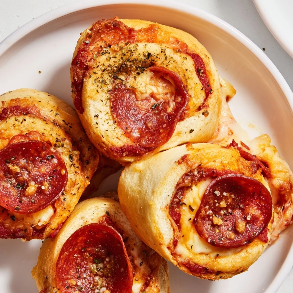 Freshly baked Pizza Rolls with Beef Pepperoni and Cheese are served warm with a side of marinara.