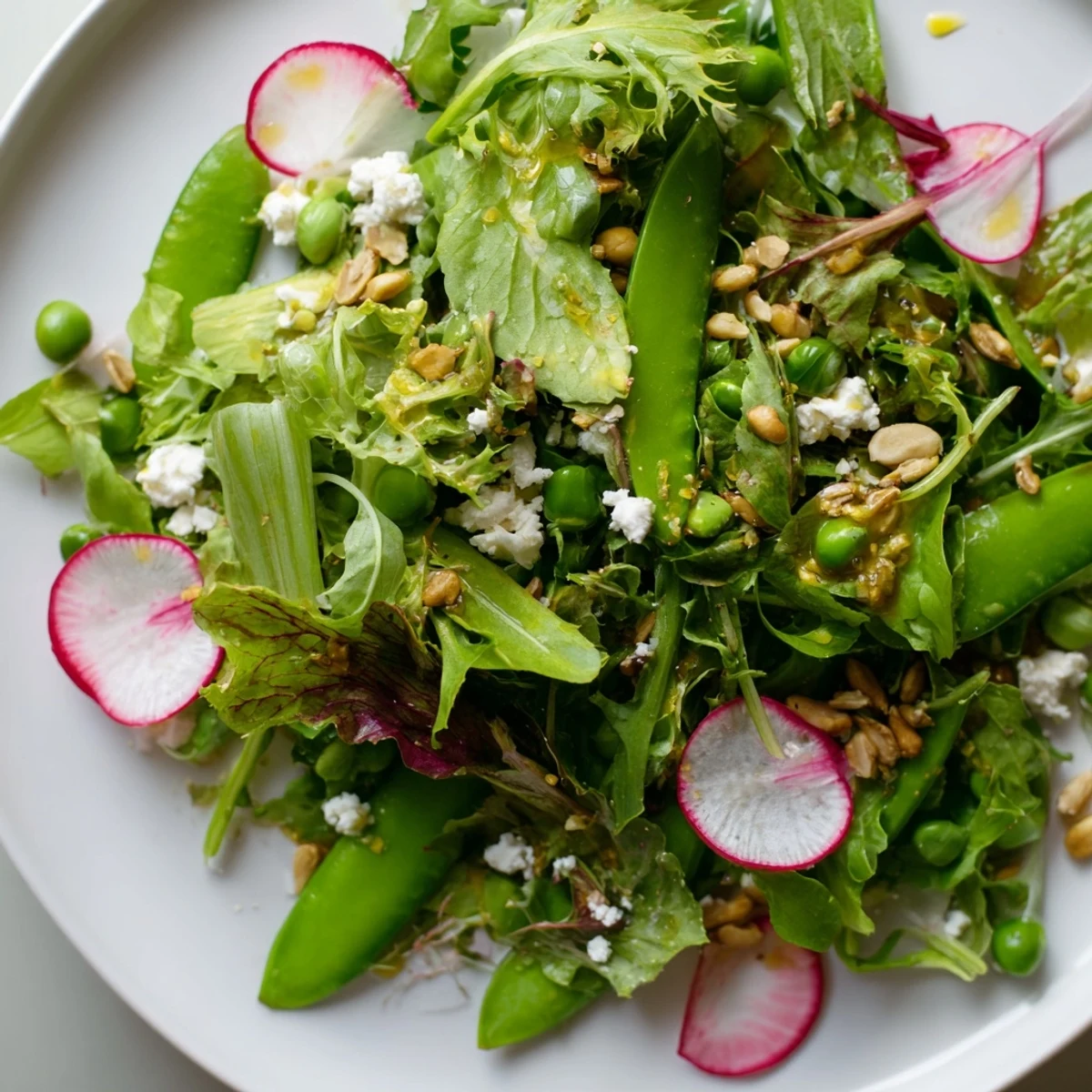 Serve this Spring Greens Salad with Lemon Vinaigrette alongside grilled chicken for a light lunch or refreshing dinner side.