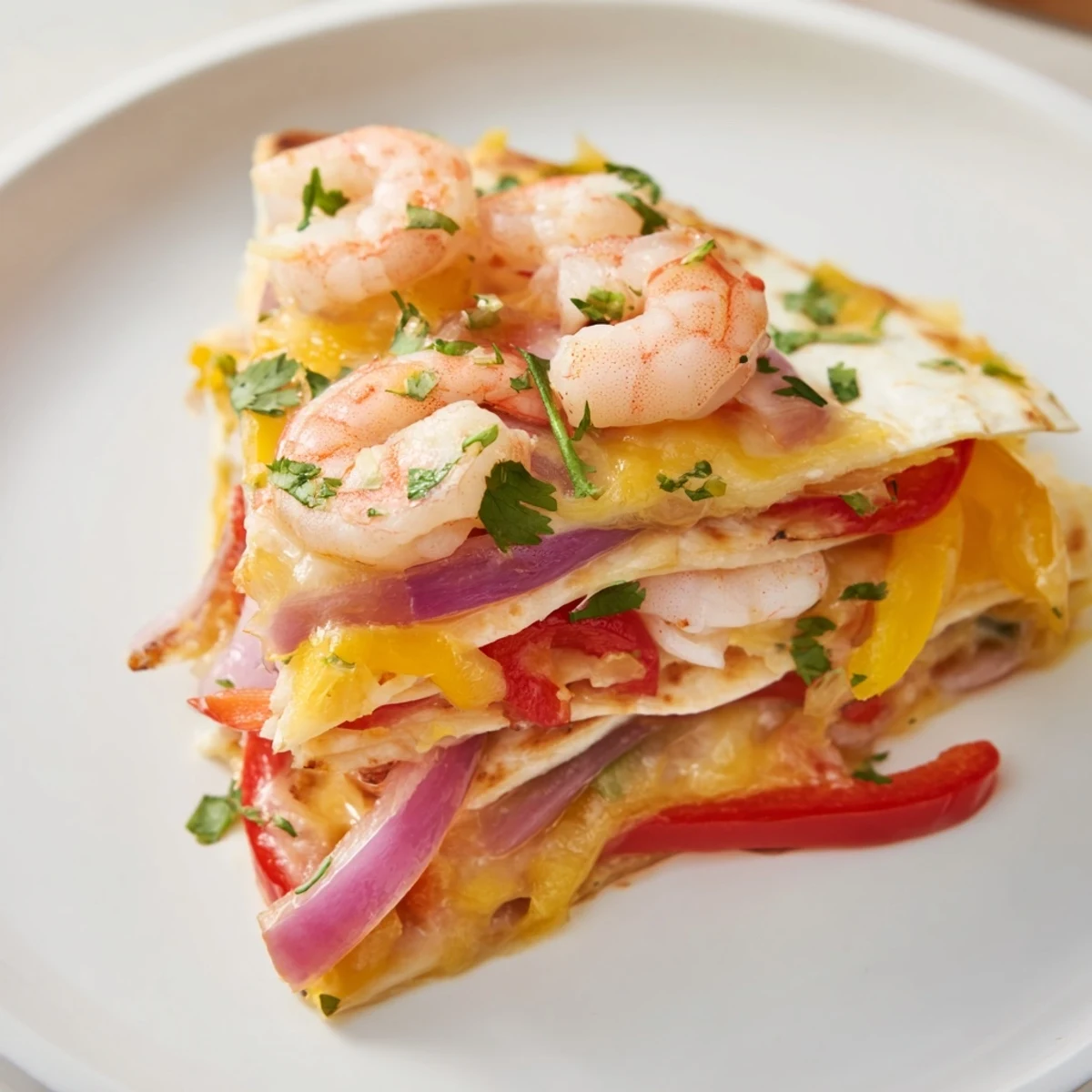 Melty cheese drizzles over Shrimp Fajita Sheet Pan Quesadillas, paired with lime wedges and creamy avocado.