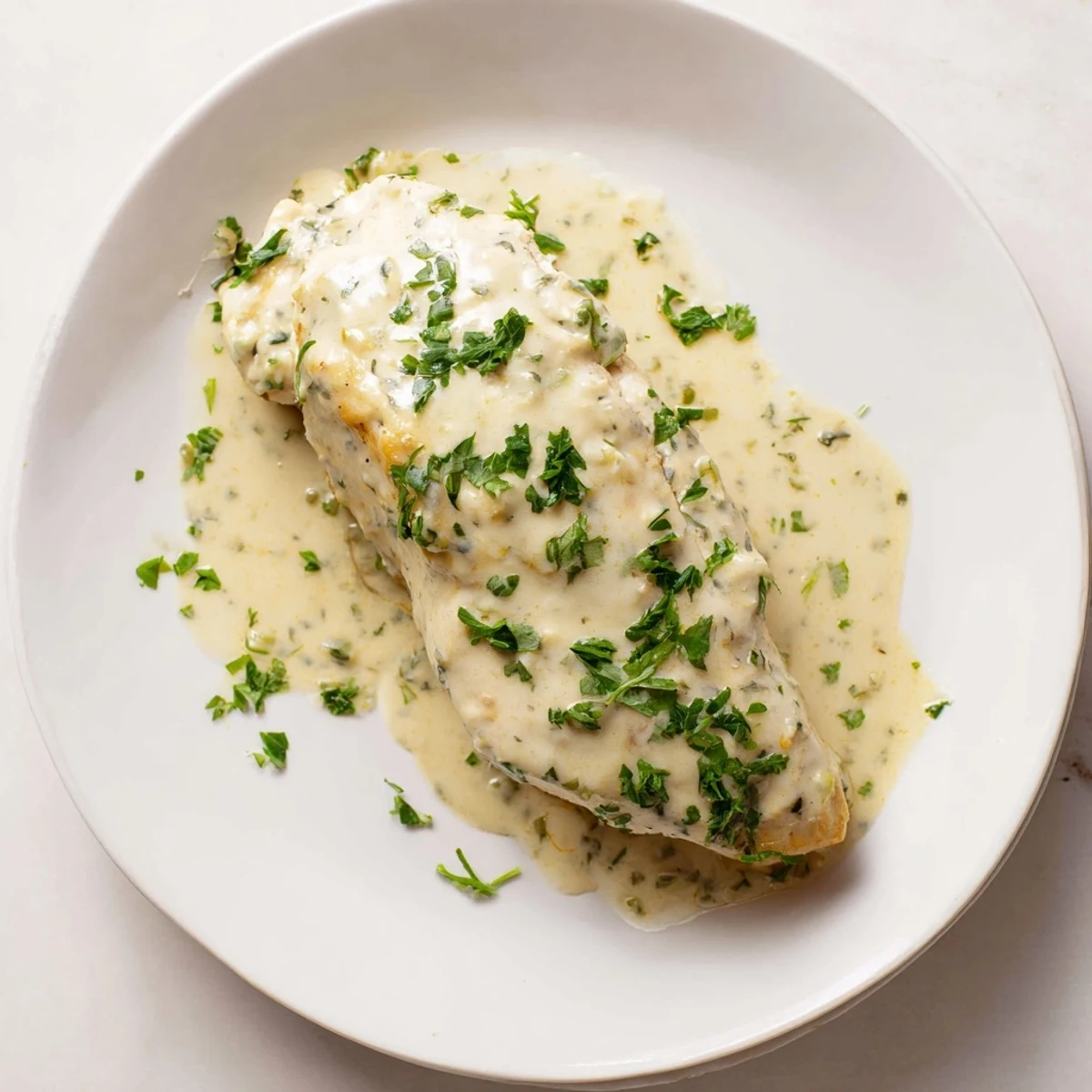 Juicy, pan-seared Creamy Boursin Chicken breasts in a velvety sauce, ready to serve with green beans or crusty bread.