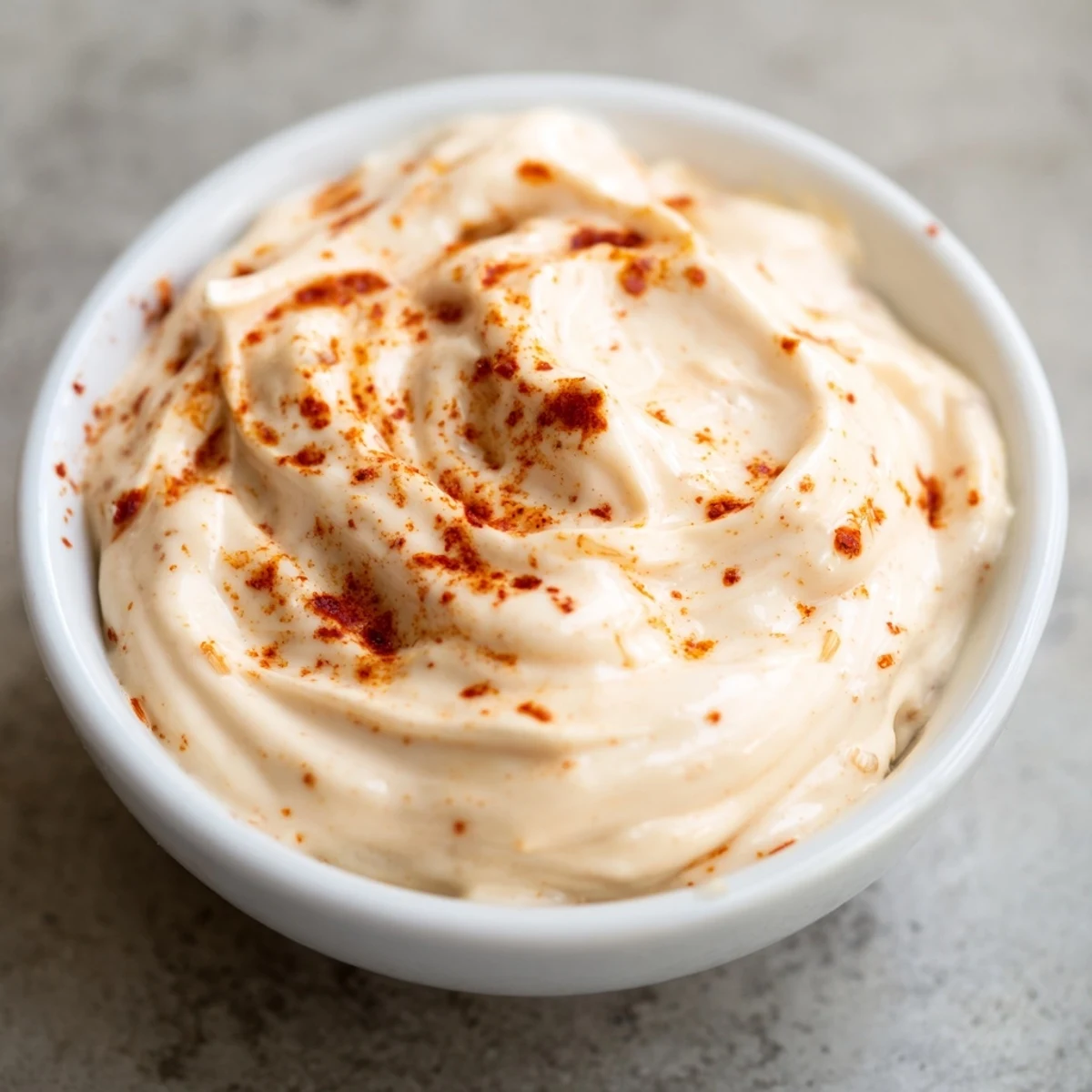 Spicy Aioli in a small dish, garnished with paprika, great for adding garlicky kick to sandwiches or roasted veggies.