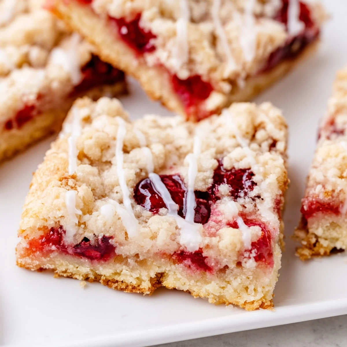 Homemade Easy Cherry Pie Bars on a wooden board with a slice and scoop of vanilla ice cream.