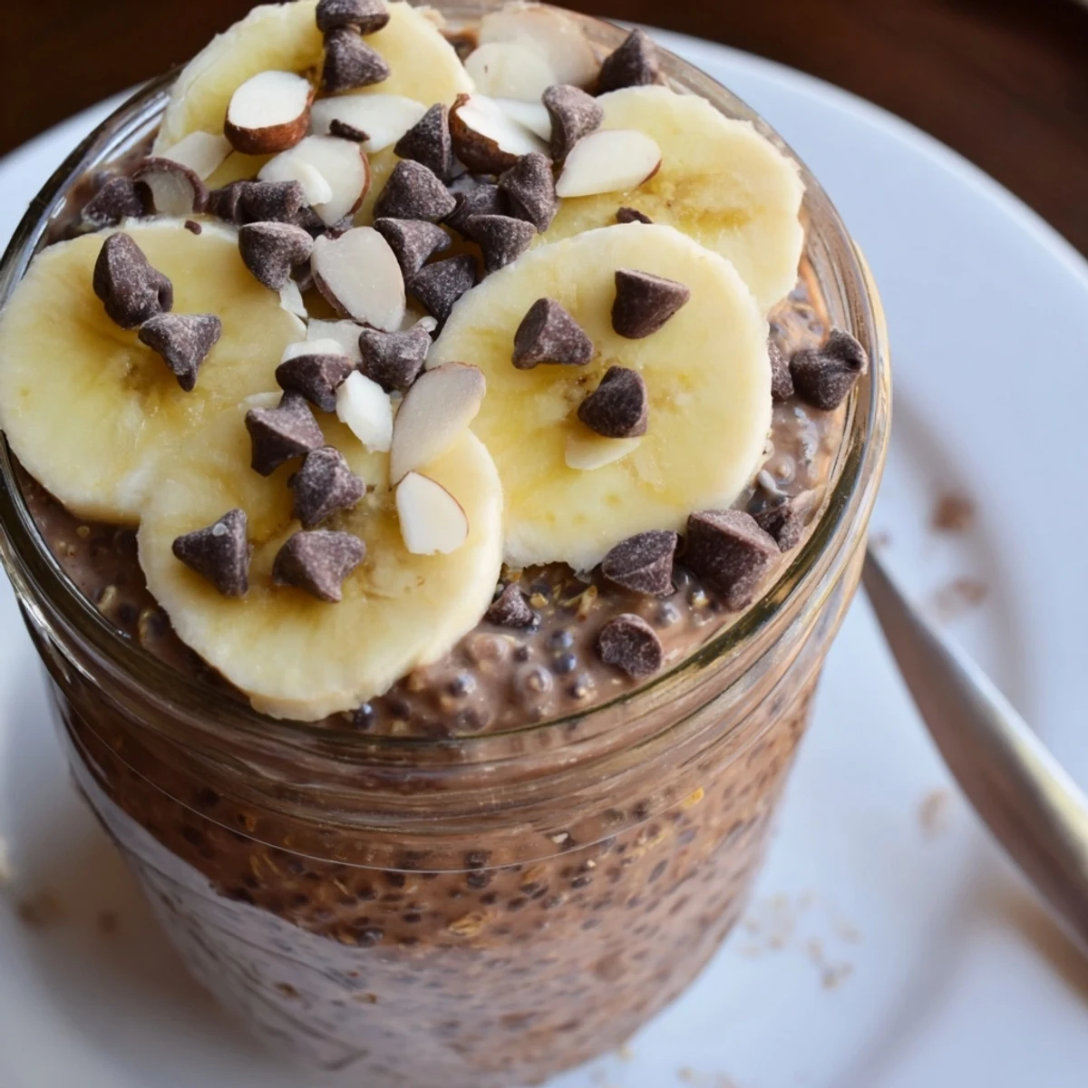 Ultimate Healthy Chocolate Overnight Oats layered in a clear mason jar with Greek yogurt, chia seeds, and maple syrup for a nourishing American breakfast.