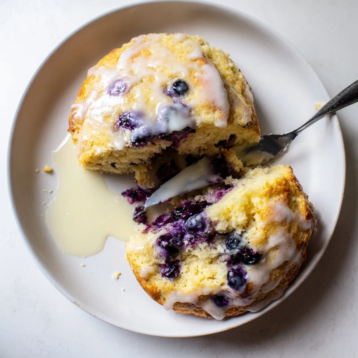 Warm Nakishas Blueberry Biscuits stacked on a white plate, showing juicy blueberries inside fluffy American breakfast treats.