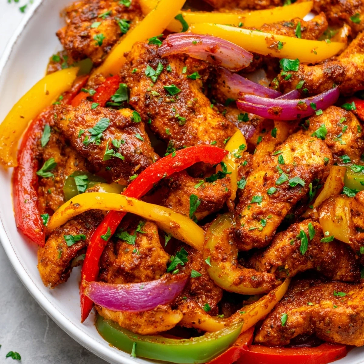 Tender chicken chunks and crisp vegetables create a bold, colorful main course for a satisfying meal. 