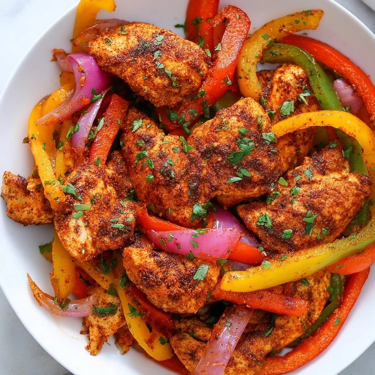 This Cajun Chicken Bell Peppers Spicy Delight dish releases aromatic spices and steam. 