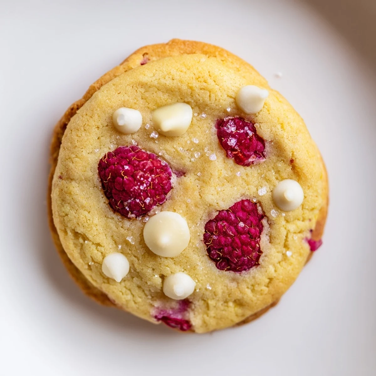 Fresh lemon raspberry cookies with vibrant red berries baked into soft golden dough