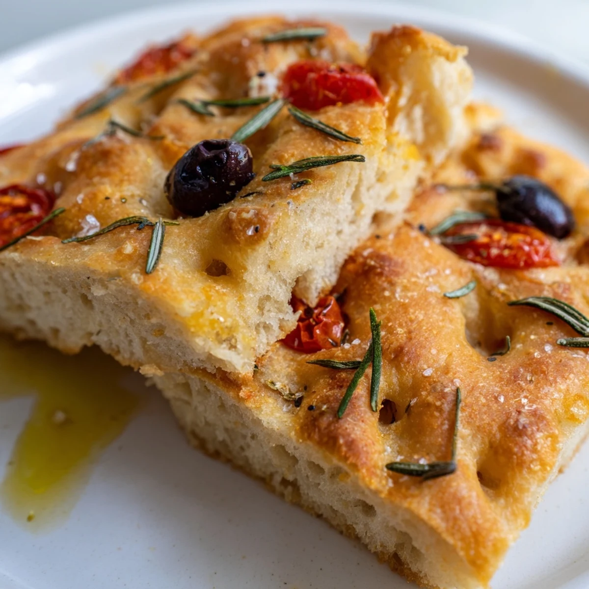 Warm Italian mini focaccia rounds with aromatic rosemary and olives served as a appetizer or snack