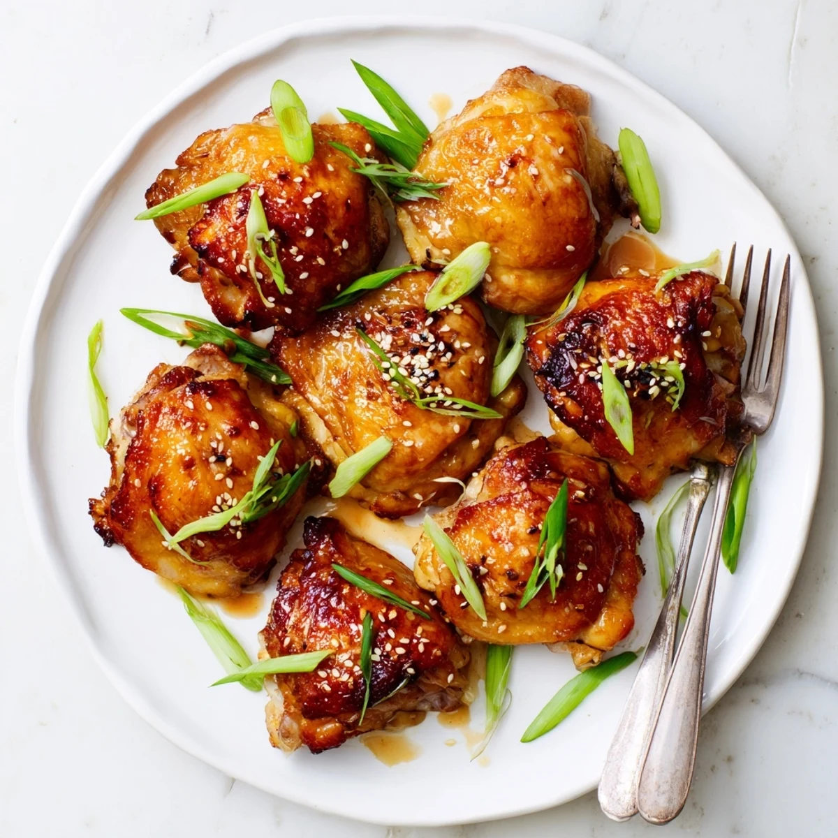 Juicy Chinese Five Spice Chicken drumsticks garnished with fresh scallions and toasted sesame seeds