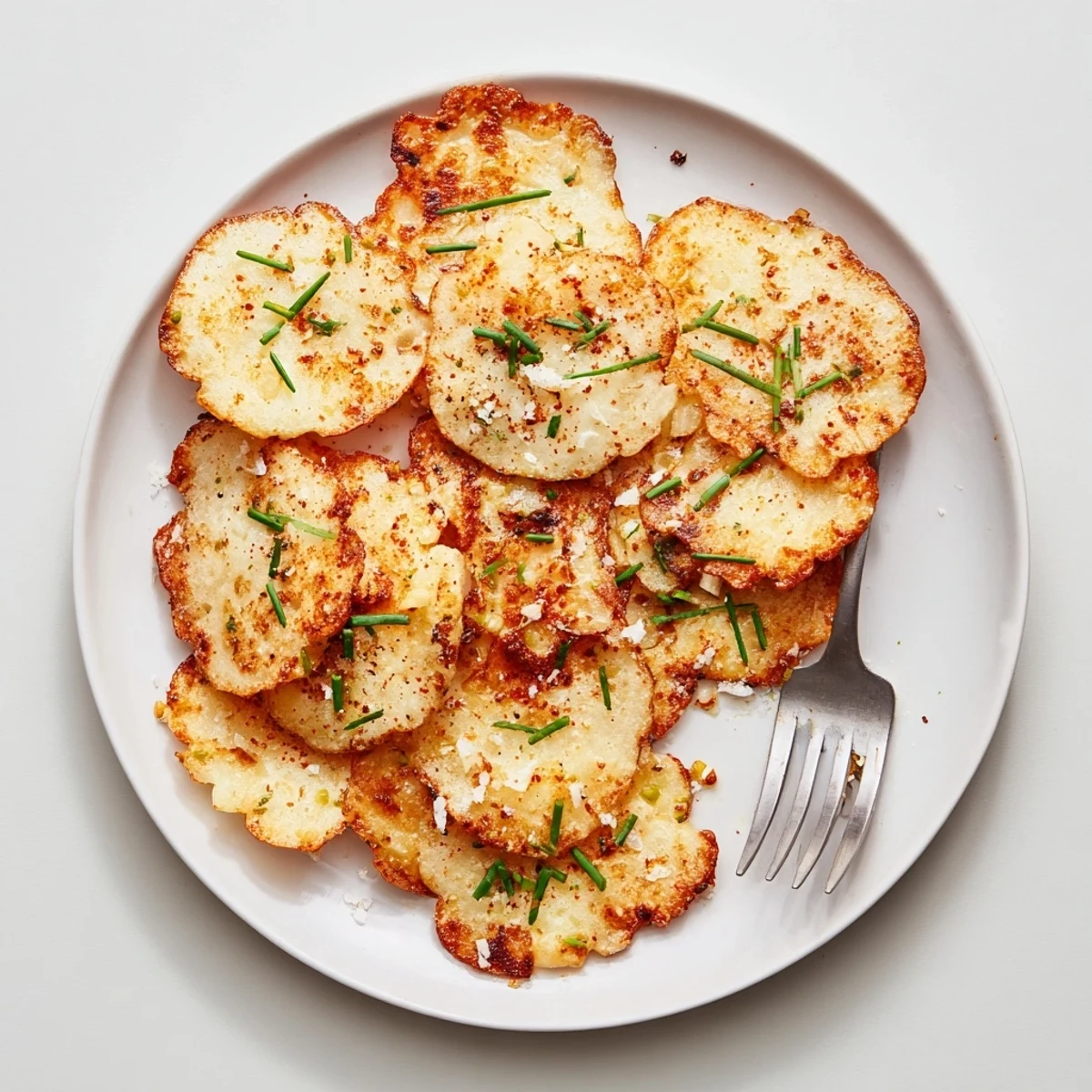 Baked cottage cheese chips showing golden edges and Parmesan topping on parchment paper