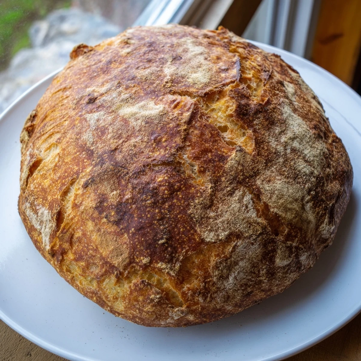 Handmade easy rustic bread cooling on wire rack after being baked to perfection