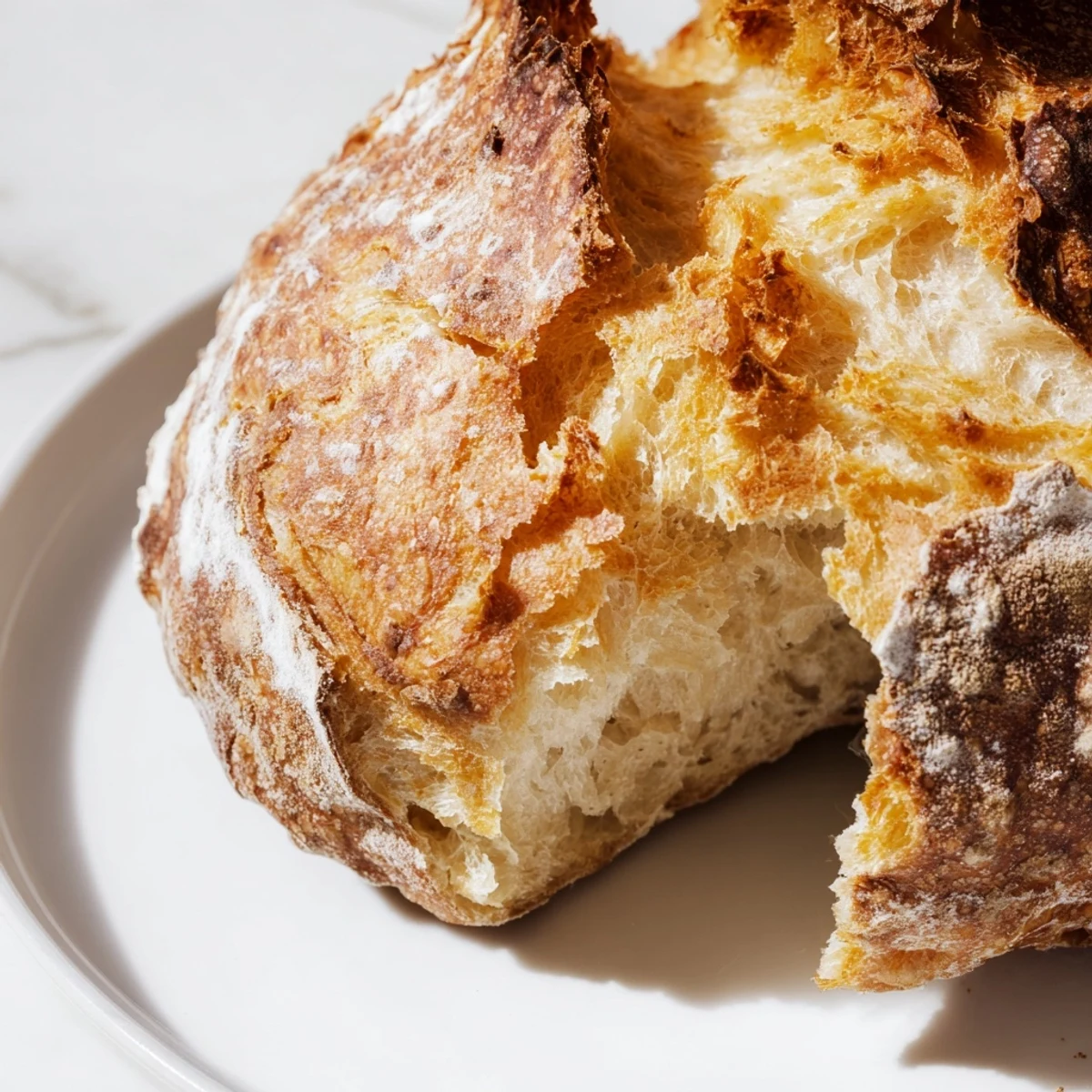 Homemade crusty bread cooling on wire rack with deep golden brown crust, sliced thick for sandwiches