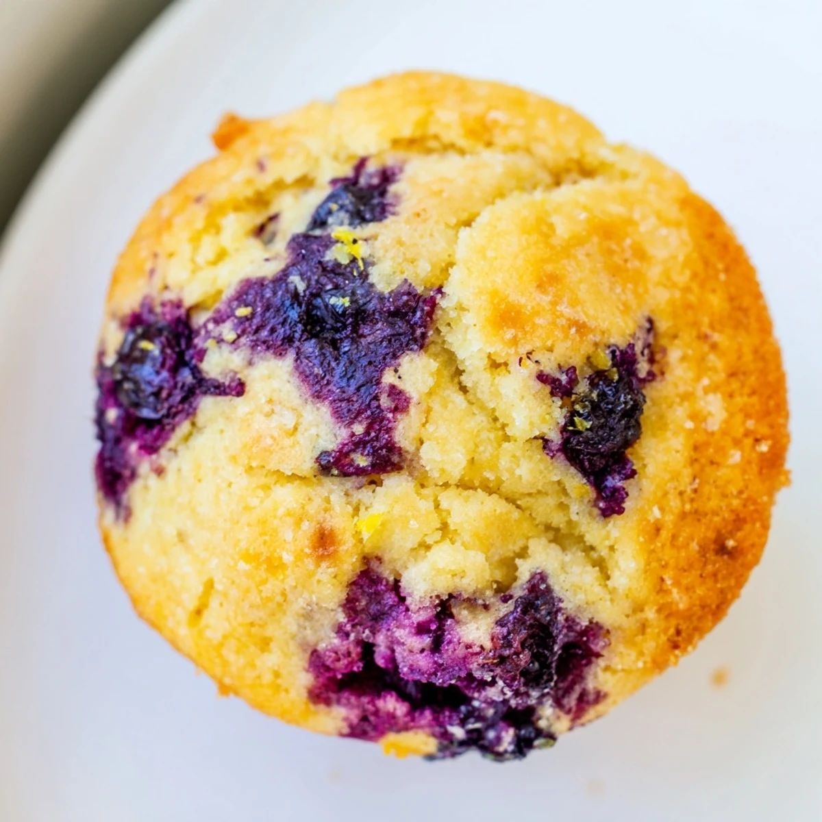 Golden almond flour blueberry muffins with Greek yogurt bursting with fresh juicy blueberries