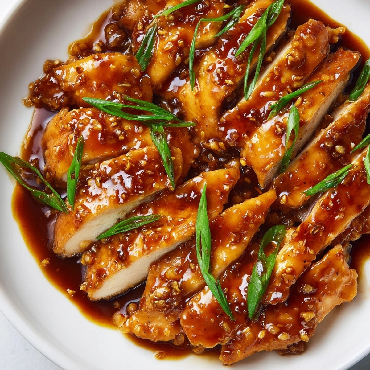 Golden brown Mongolian chicken pieces coated in glossy brown garlic ginger sauce