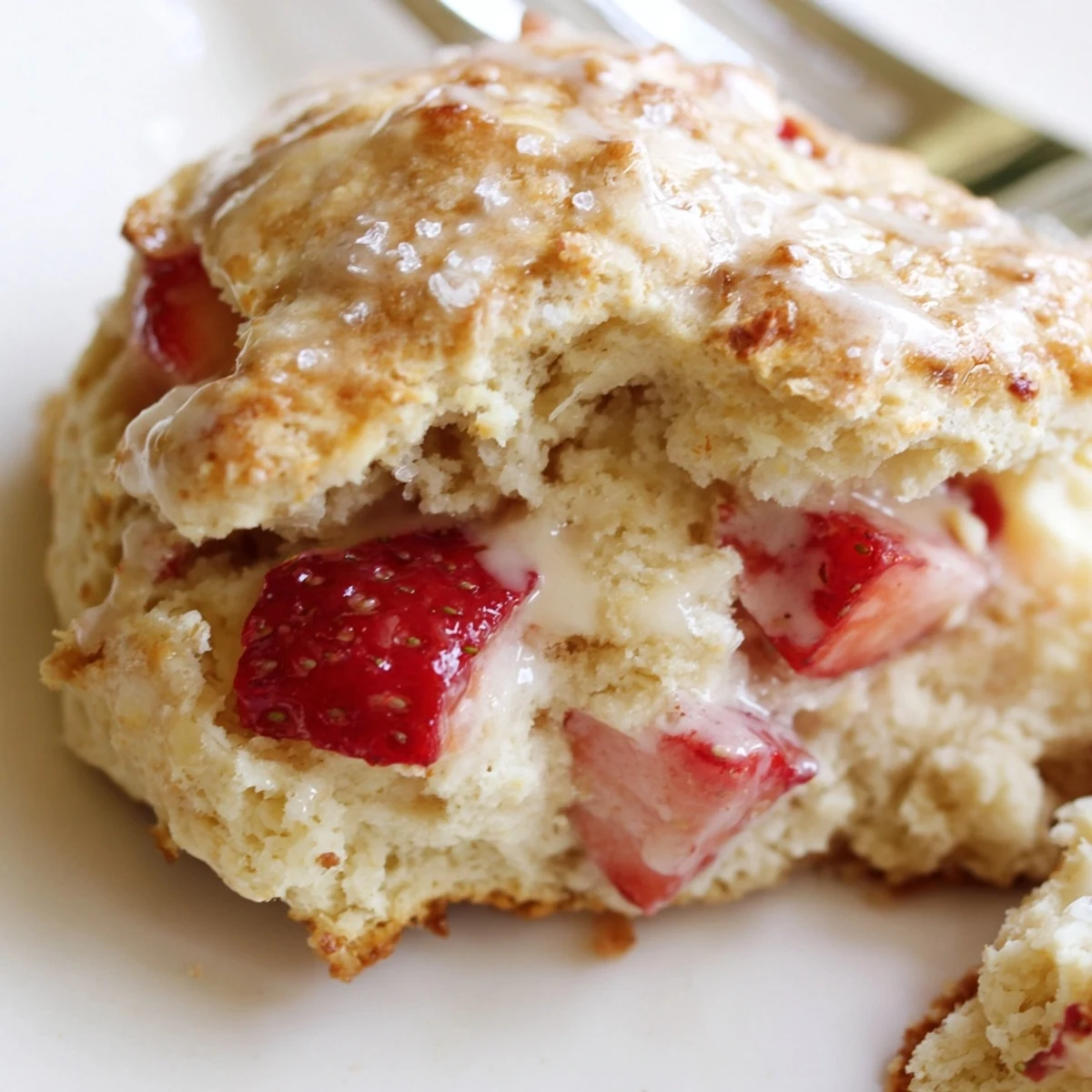 Flaky triangular scones studded with fresh red strawberries baked until golden perfection