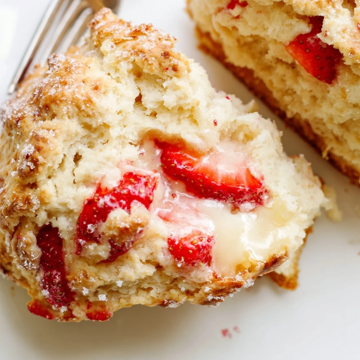 Warm strawberries and cream scones drizzled with extra cream and topped with berries