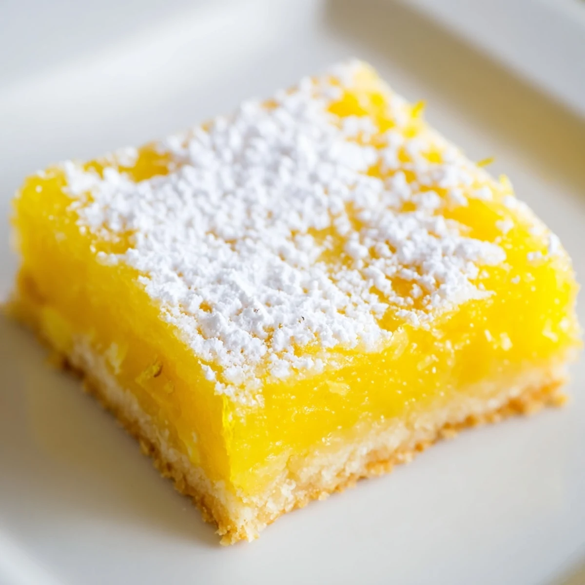 Tangy lemon bar squares with buttery shortbread crust cut on a cutting board