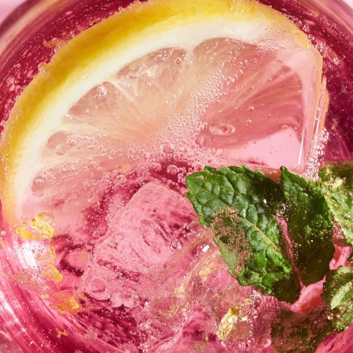 Refreshing honey lemon pink soda poured into ice-filled glasses on a sunny summer patio.