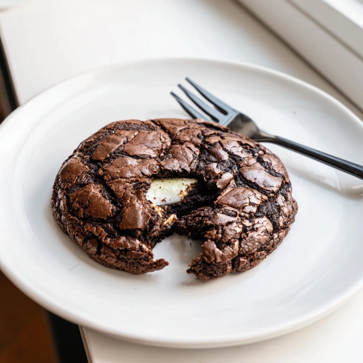 Fudgy brownie cookies stuffed with cookie dough on a rustic wooden serving board