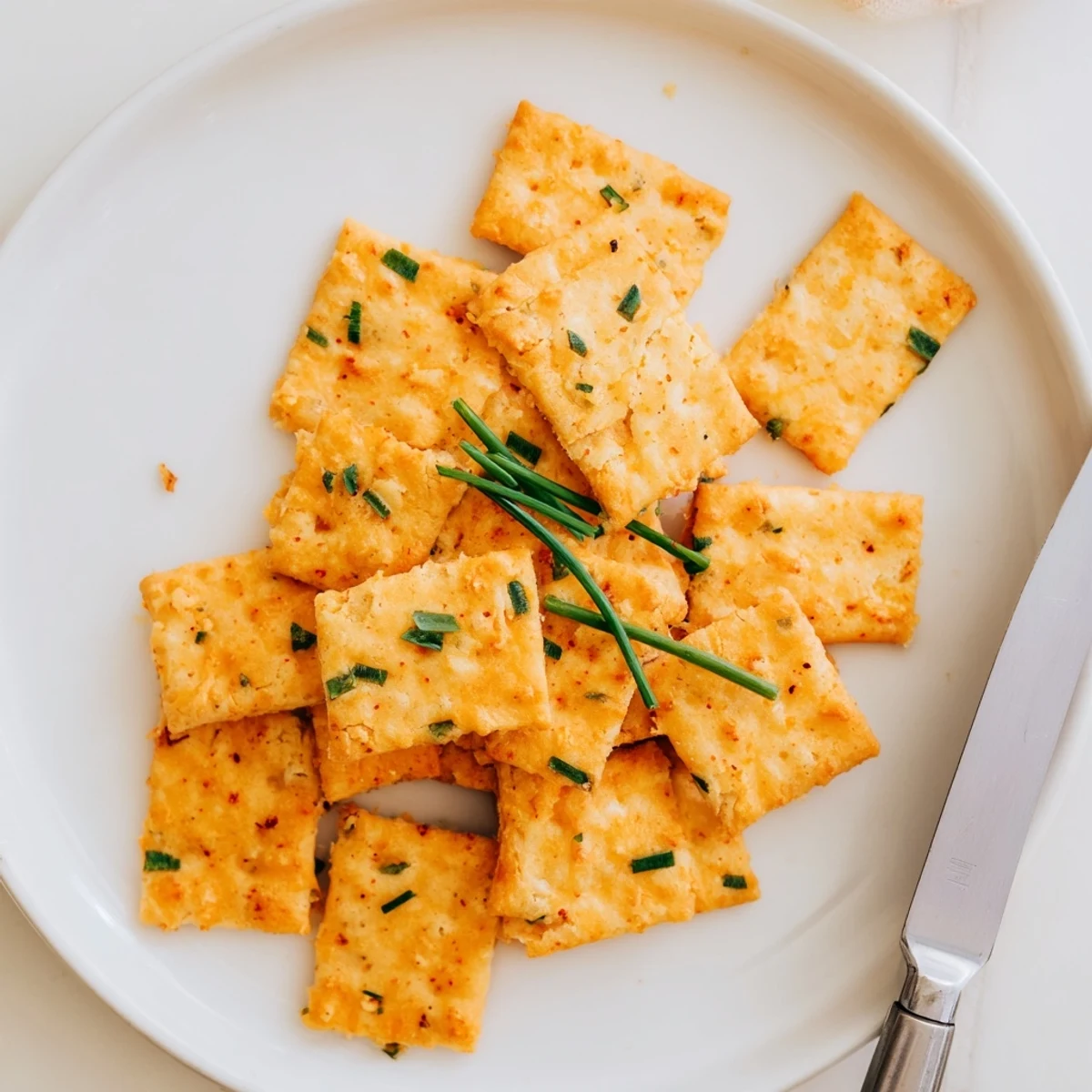 Golden baked cheddar and herb cheese crisps arranged on a parchment-lined baking sheet