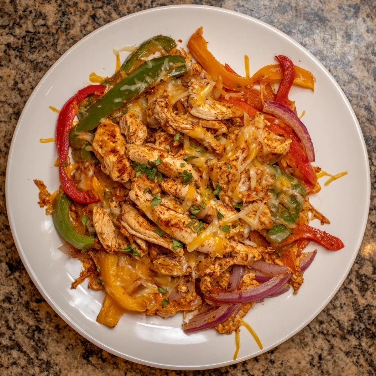 Plate Cheesy Baja Chicken Bell Pepper Skillet with warm corn tortillas and lime  