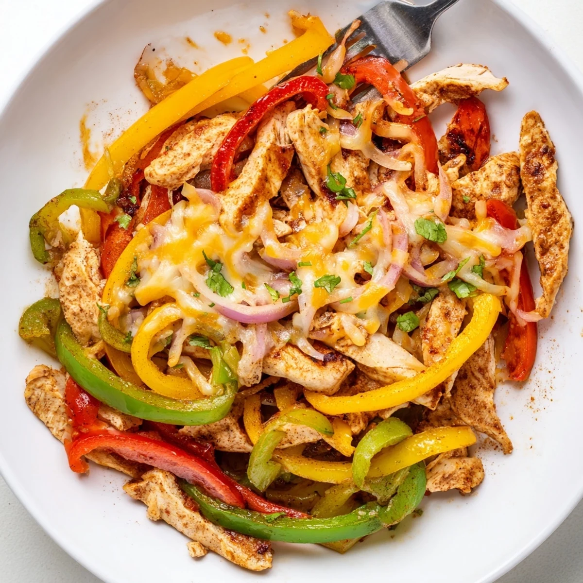 Sizzling Cheesy Baja Chicken Bell Pepper Skillet, smoky spices, tender chicken strips