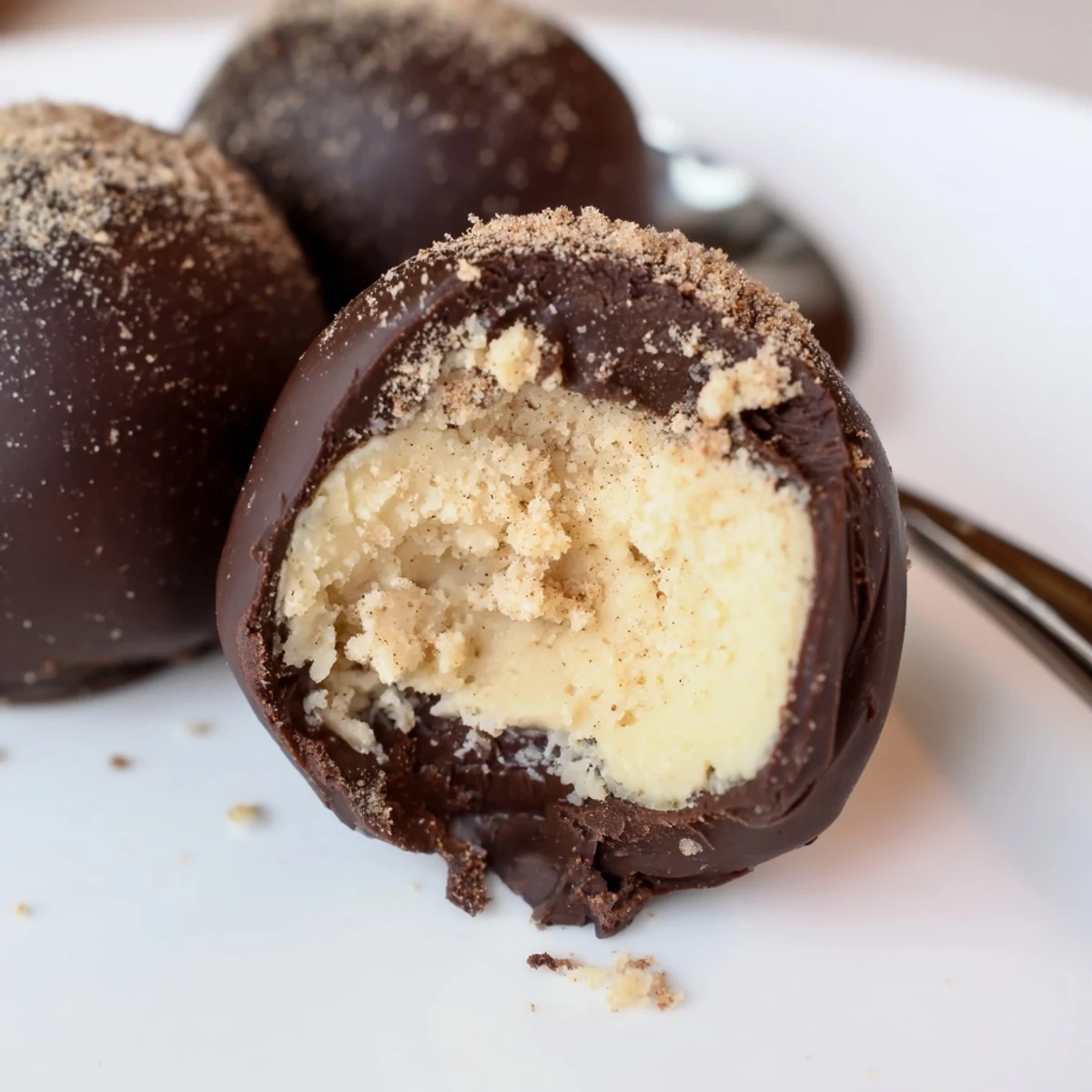 Dark Chocolate Eggnog Truffles glossy shells, creamy spiced centers, plated for holiday gifting