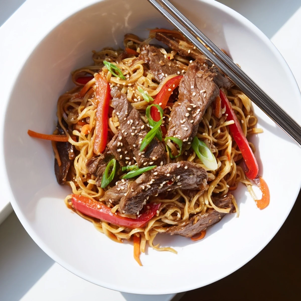 Weeknight Sticky Beef Noodles steaming in wok, honey-hoisin aroma and silky glaze