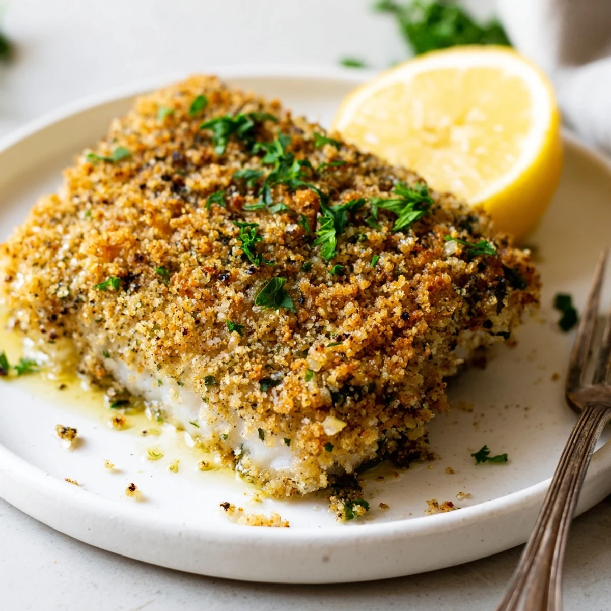 Fresh Boston Baked Cod fillets baked until flaky, served with steamed green beans