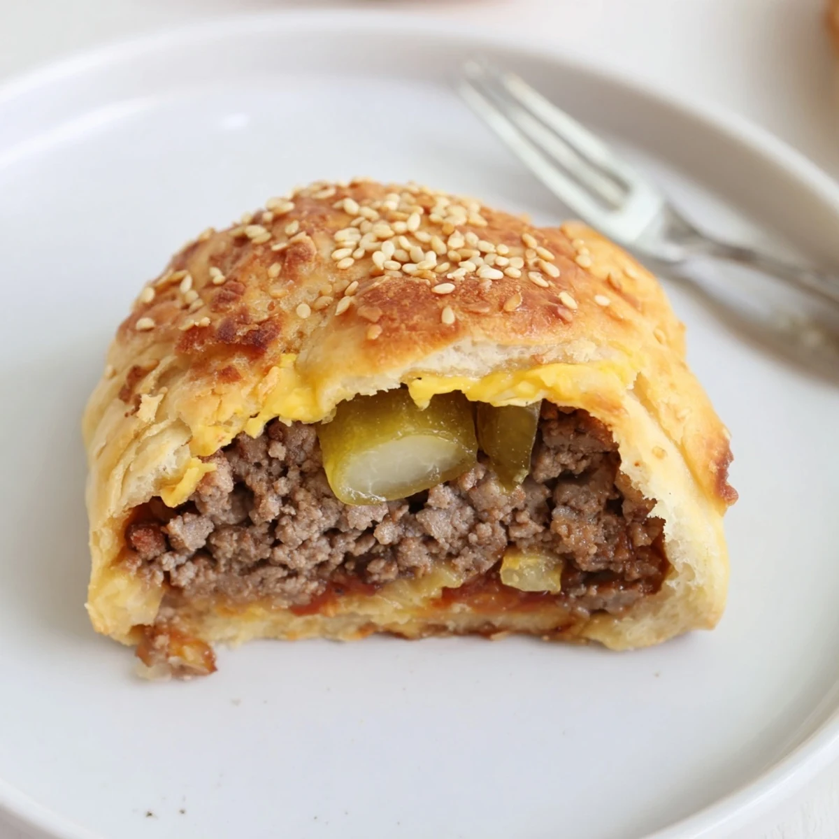 Cheesy Cheeseburger Bombs Explosion Recipe halved, gooey centers, served with ketchup.