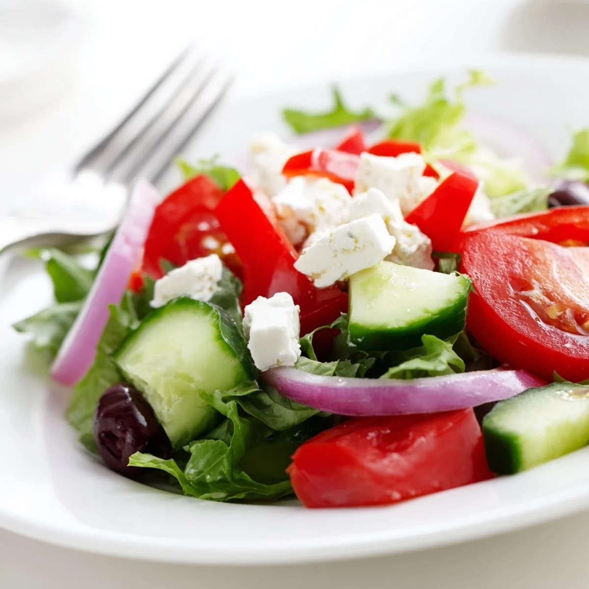 Fresh Salad Recipe with cherry tomatoes, cucumber crunch, lemony olive oil dressing.