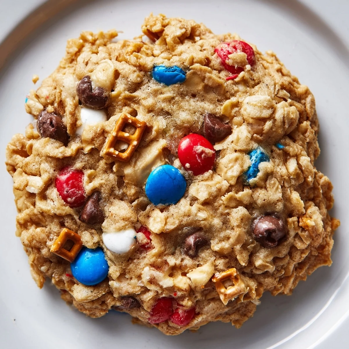 Chewy centers and colorful candies on a rack — Patriotic Monster Cookies Recipe