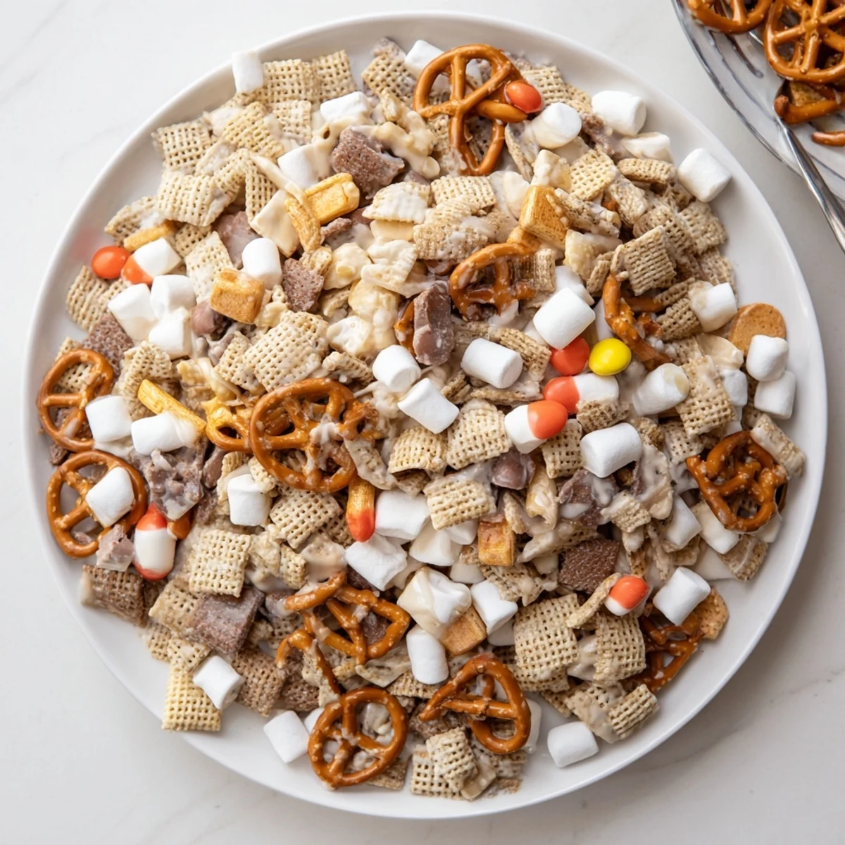White Trash Snack Mix crunchy sweet-salty clusters, perfect for parties in bowl