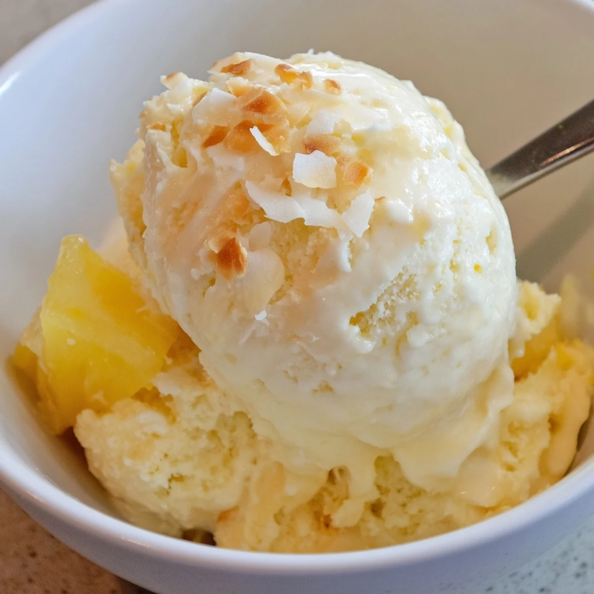 Homemade Creamy Pineapple Ice Cream recipe chilling in freezer, silky tropical flavor