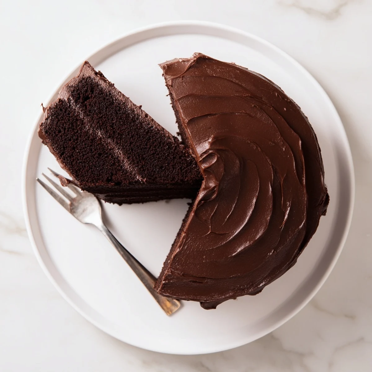 Moist Matildas Chocolate Cake served with fresh berries and dusting of powdered sugar
