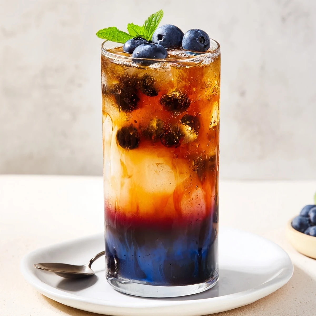 Blueberry Milk Tea Cooler chilled with crushed ice, bright berries, creamy tea