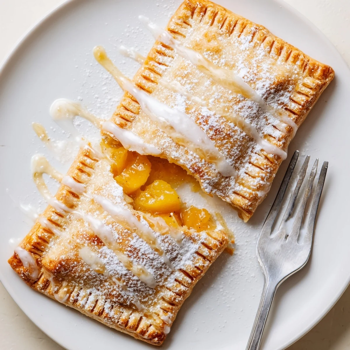 Warm Peach Pop Tarts Classic steaming slightly, sweet peach filling oozing  