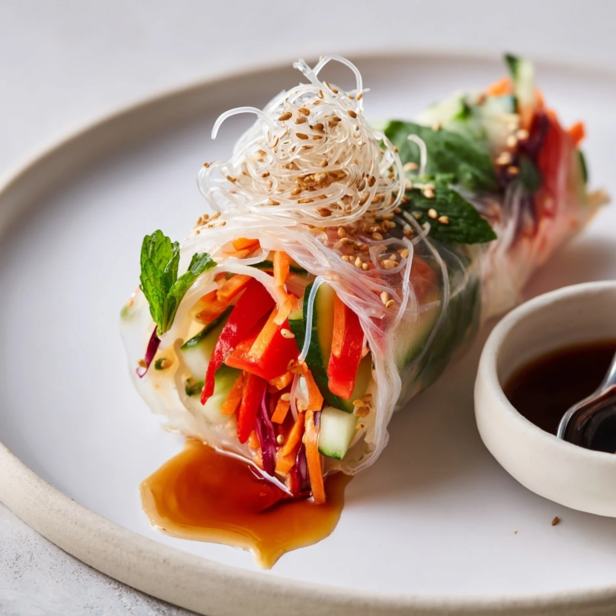 Bright platter of crisp, colorful spring salad rolls — Gluten Free Vegetable Spring Rolls