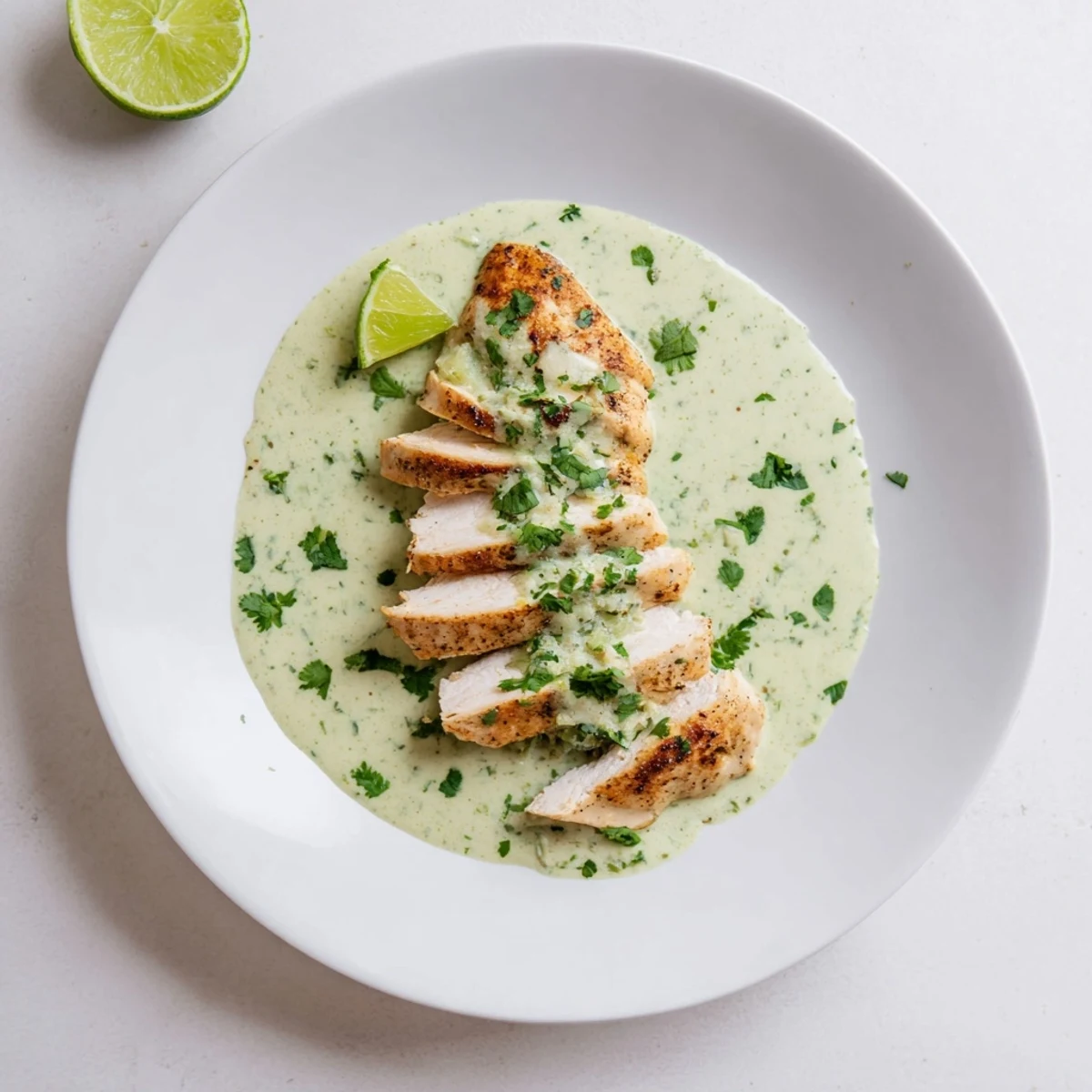 Serve Tomatillo Ranch Chicken in warm tortillas with lime wedges and cilantro.