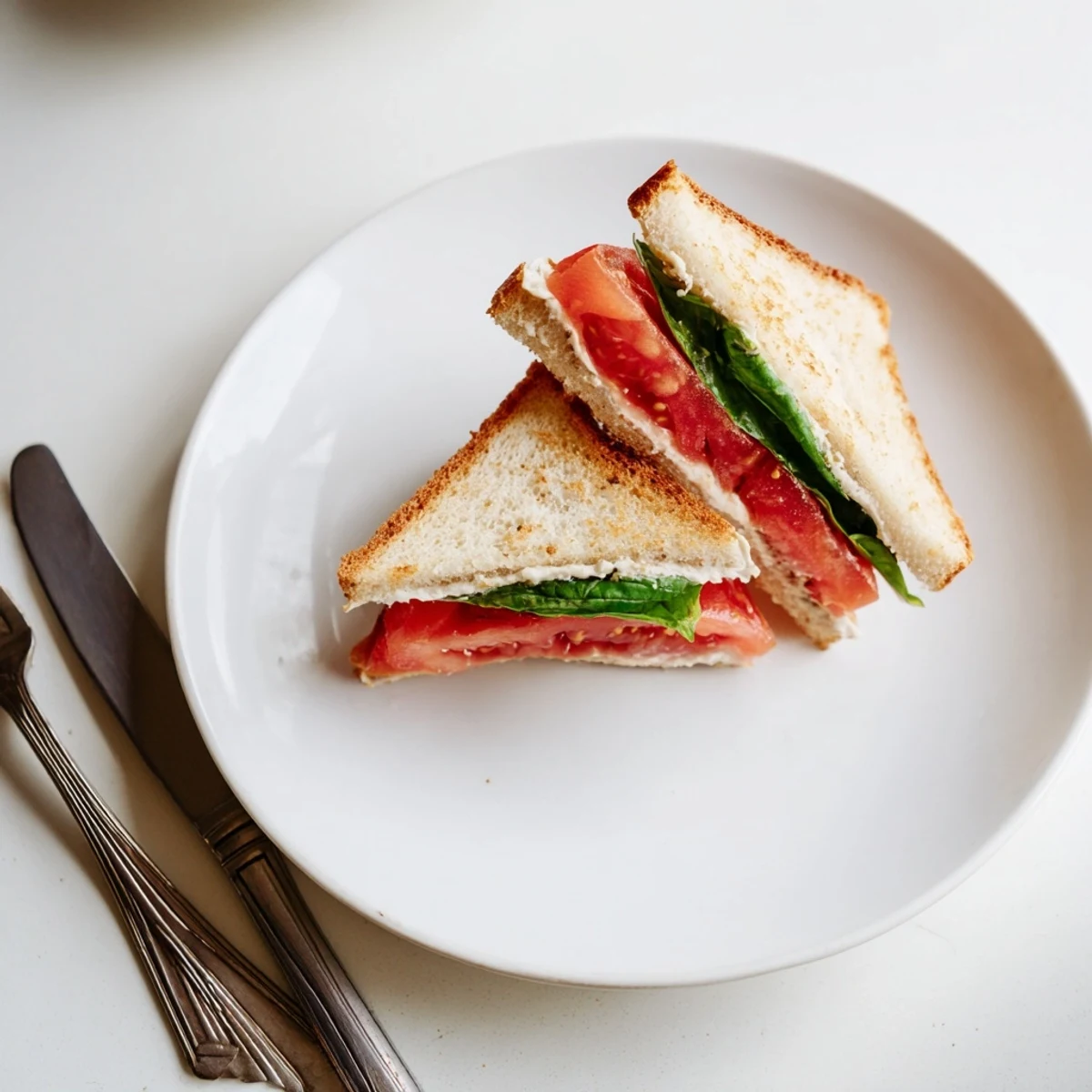 Delicious Tomato Sandwich featuring ripe juicy tomatoes seasoned with salt and pepper on creamy mayonnaise.