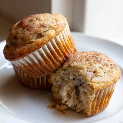 Soft moist banana muffins nestled in paper liners, steaming fresh from the oven