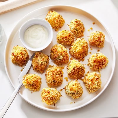 Fried crispy pickle cheese bites oozing melted cheddar on a white plate