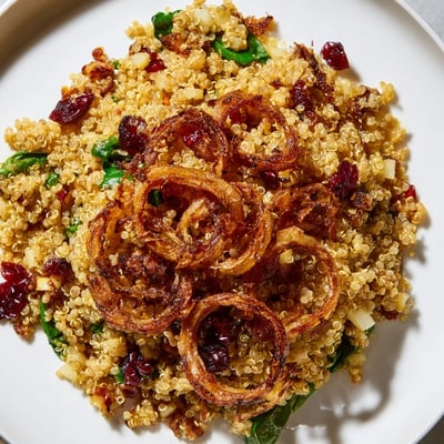 Fluffy quinoa tossed with crisp diced apples and tangy honey mustard dressing